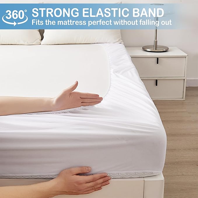 Mooreeke Premium Twin Nylon Mattress Protector, 100% Waterproof, Smooth, Noiseless, Breathable & Softer Than Bamboo, Fitted Mattress Cover with Deep Pocket Up to 14"