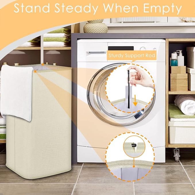 SNIGJAT Large Laundry Hamper, Tall Laundry Hamper with Sturdy Handles, Hampers for Laundry, Rectangular Dirty Clothes Hamper for Bedroom, Extra Large Laundry Basket for Clothes Toys, 80 L - Image 3