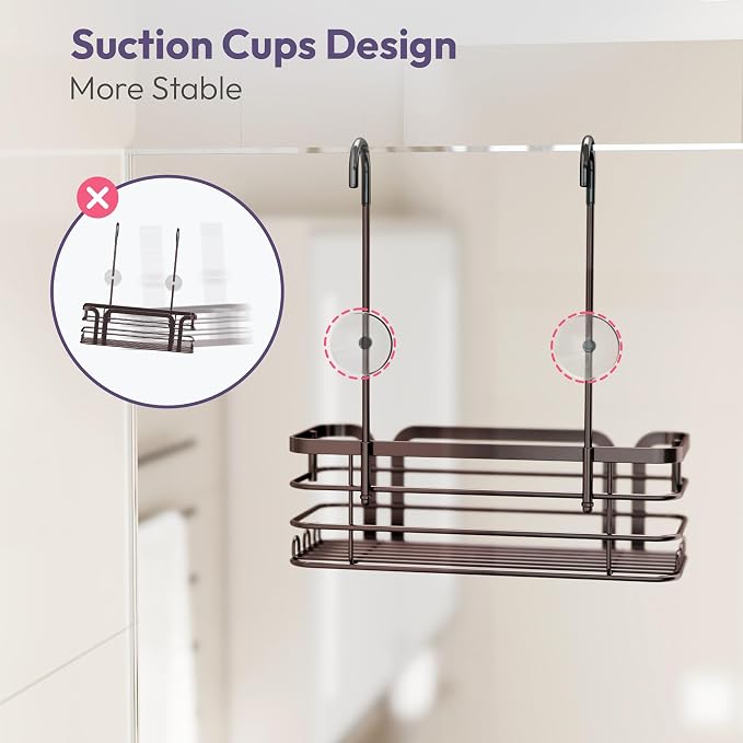 SWTYMIKI Shower Caddy Hanging Organizer - Over the Door Shower Caddy with 6 Hooks, 2 Installation Ways, Stainless Steel Rustproof Bathroom Organizer, Bronze - Image 6