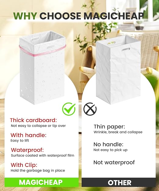 Magicheap Disposable Trash Cans for Party 4 Pack, 13 Gallon Thick Cardboard Garbage Cans with Clip & Handle, Reusable Portable Trash Bin for Parties Events Camping (13.5"L x 10.0"W x 21.7"H), White - Image 2