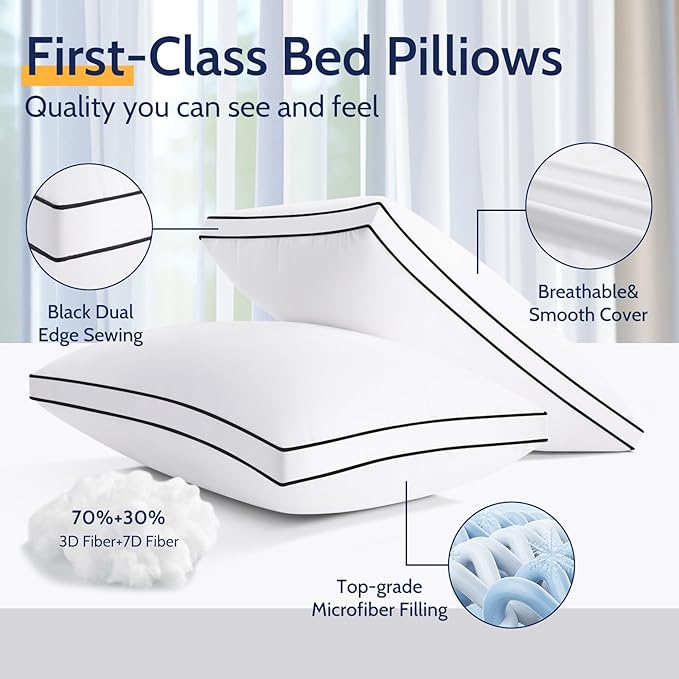 ROUMEA Pillows Queen Size Set of 2, Bed Pillows for Sleeping 2 Pack, Luxury Hotel Quality, Supportive Queen Pillows with Soft Down Alternative for Back Stomach Side Sleepers, Machine Washable