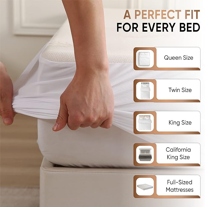 Deluxe Waterproof Organic Mattress Protector Calif King Size - OCS Certified Organic Cotton Breathable Mattress Pad Cover - Premium 280 GSM - Jersey Cotton Skirt - Deep Pocket Fitted Style