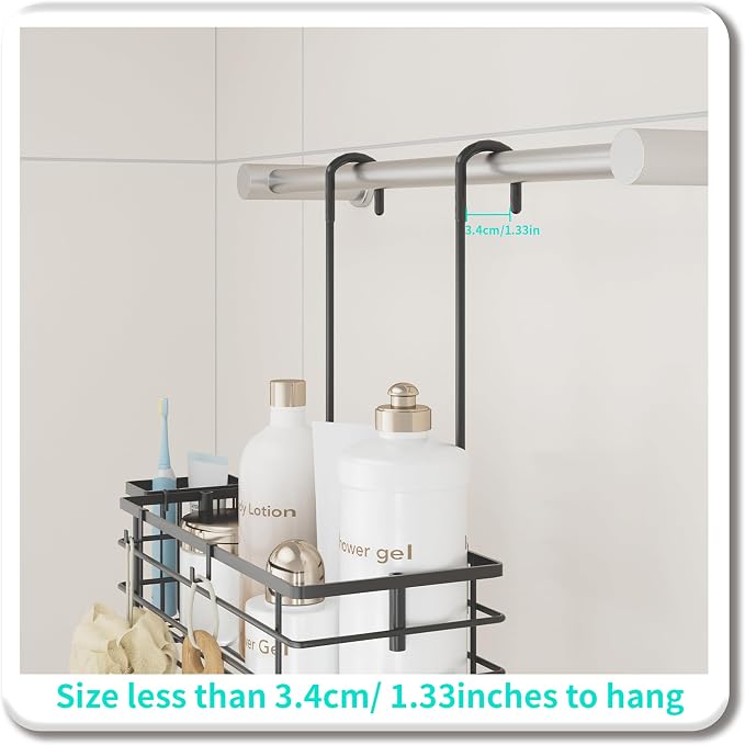 HapiRm Hanging Shower Caddy Organizer - No Drilling Shower Shelves with Hooks and Toothbrush Holder, Rustproof 304 Stainless Steel Bathroom Organizer - Black - Image 5