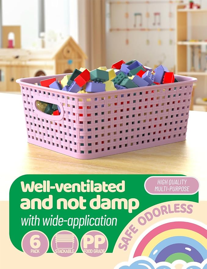 WYT 6-Pack Plastic Small Shelf Storage Weave Baskets Organizing for Cabinets and Pantries, Lavender Purple - Image 4