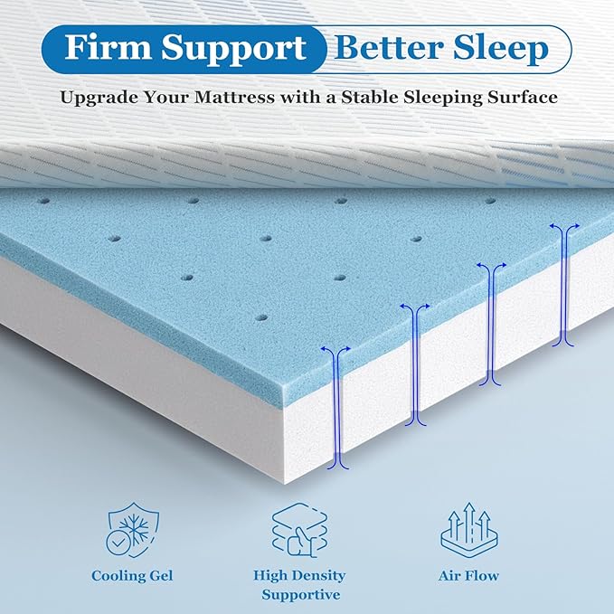 BedStory 3 Inch Firm Mattress Topper Twin Size - Pain-Relief Memory Foam Bed Topper, Cooling Gel High-Density Mattress Pad, Skin-Friendly Non-Slip Cover, CertiPUR-US Certified