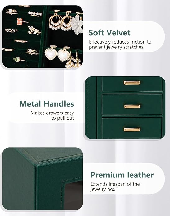 Homde Large Jewelry Box/Organizer/Case with Glass Window, Drawers for Necklaces Earrings Rings Bracelets Watches Gift for Women Girls - Image 5
