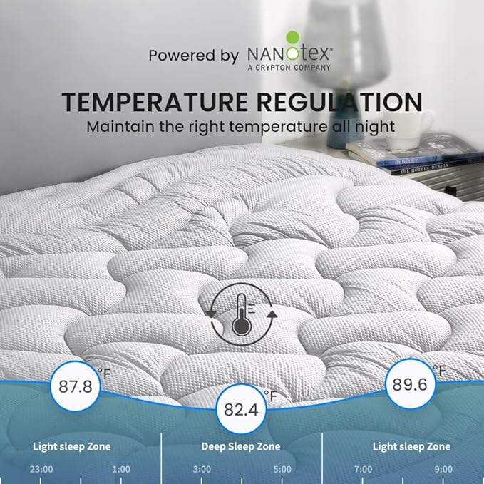 SLEEP ZONE Cooling Mattress Topper Twin XL for College Dorm, Premium Zoned Quilted Mattress Pad, Fitted Mattress Protector Cover Washable, Deep Pocket 8-21 inch, Silver Grey, Twin XL