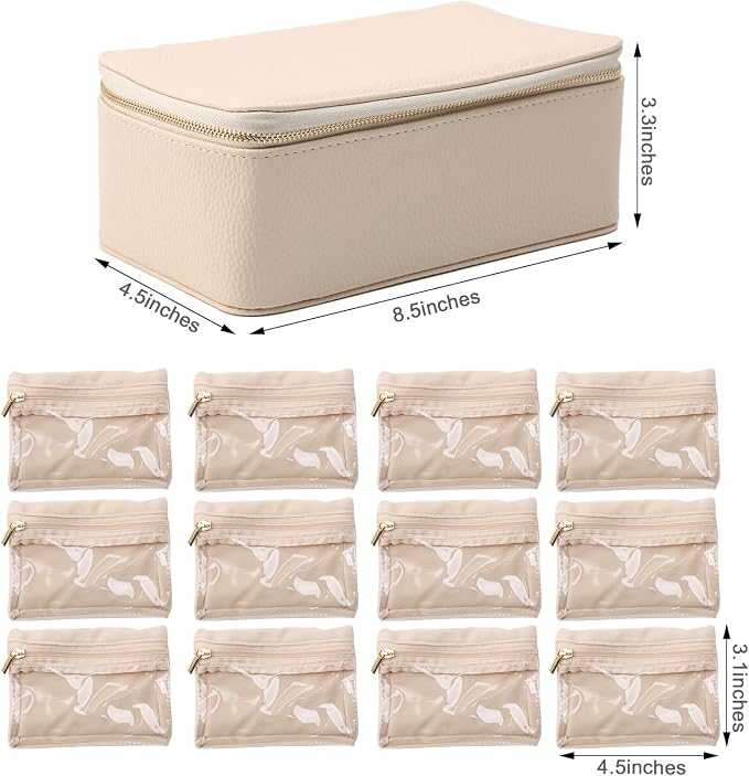 NCONCO Travel Jewelry Box, PU Leather Travel Jewelry Organizer, Portable Travel Jewelry Case with 12pcs Velvet Jewelry Bags for Necklaces Rings Earrings Sorting Storage - Image 2