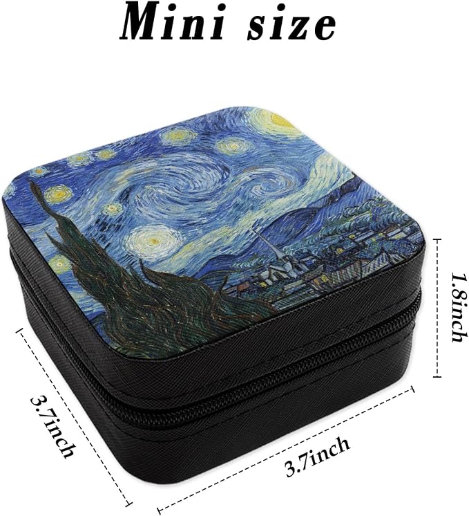 Travel Size Jewelry Case Personalized Jewelry Storage Box Portable Jewellery Box Organiser Jewellery Holders for Ring Necklace Bracelet Earring Women Gifts Van Gogh Starry Night Blue Black - Image 2