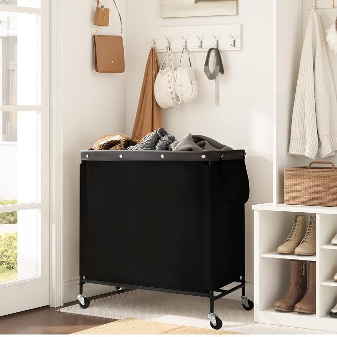 StorageWorks 3 Section Laundry Hamper, Rolling Laundry Cart with Wheels and Handles, Laundry Room Double Sorter for Organizer and Storage, 31.7 Gal(120L), Black - Image 7