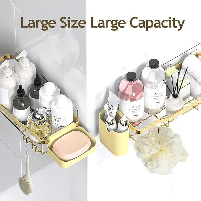 NESOMI Shower Caddy Adhesive Shower Organizer 7-Pack, Rustproof Stainless Steel Bathroom Shelves, Large Capacity No-Drill Rack Storage Accessories with Soap Dish Toothbrush Holder Hooks - Image 9