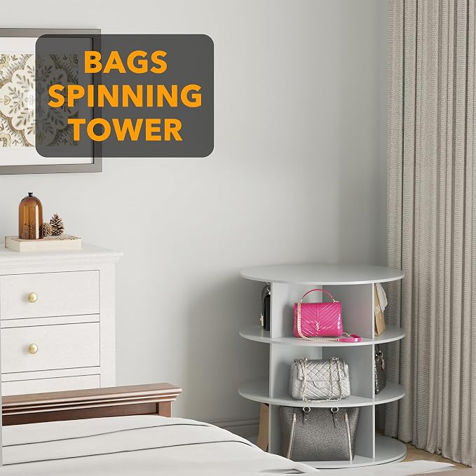 SpaceAid 3 Tier Rotating Shoe Rack Tower, Spinning Shoe Display Lazy Susan, Revolving 360 Shoe Rack Storage Round Carousel, Vertical Handbag Rotate Shoes Closet Organization (3-Tier Gray) - Image 5