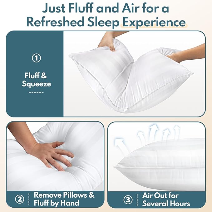 King Size Bed Pillows Set of 2 - Breathable Premium Down Alternative Pillows for Side, Back, and Stomach Sleepers Hotel Quality Fluffy Soft Cooling Microfiber Fill Skin-Friendly