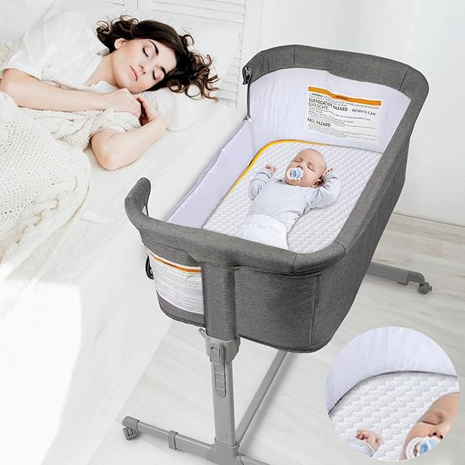 Lisara Baby Bassinet Mattress Pad, 33 x 19 Dual Sided Gel Memory Foam Mattress with Waterproof, Removable Ice Silk Cover, Fit for ANGELBLISS/Jimglo 3 in 1 Bassinet, BabyBond and Cowiewie Bassinet