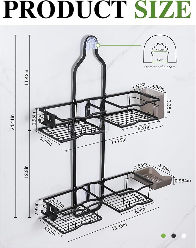 Shower Caddy Hanging – Rustproof Shower Organizer Hanging for Inside Shower – Over the Showerhead Rack with Soap Holder & Razor Hooks, No Drilling Bathroom Shower Shelves and Storage, Black - Image 3