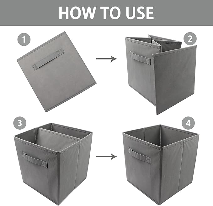 EBIGIC storage bins collapsible storage bins,cube storage organizer (Pack of 6) 9*7.5*7.5inch,For home and office Collapsible Closet Shelf Organizers, Drawer Organizers (Grey) - Image 4