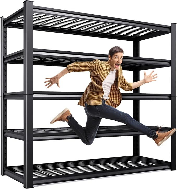 46 ''W Storage Shelves, 71‘’H Garage Shelving, Adjustable Garage Shelves, 3000lbs Heavy Duty Shelving ,5 Tier Garage Storage Shelves,Easy-To-Install Metal Shelf Storage Rack Shelving Unit For Kitchen by KORVENA