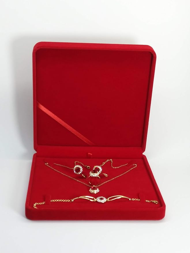 Jewelry Set Velvet Box Necklace Earring Ring Necklace Bracelet Gift Display Case Wedding Jewelry Storage Holder (Red) - Image 4