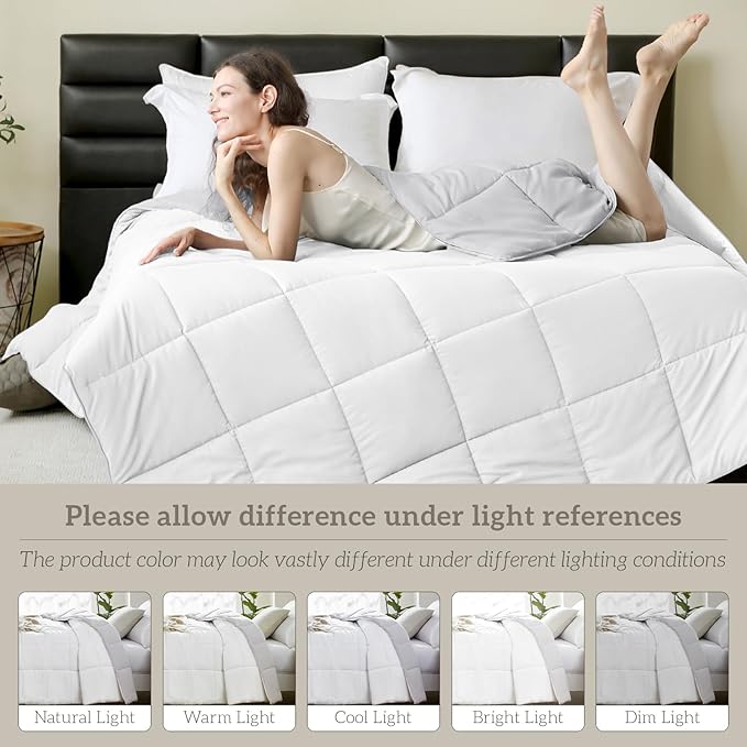 Homelike Moment Twin Comforter Duvet Insert - Grey Down Alternative Bed Comforter Twin Size, Lightweight Bedding Comforters Quilted Soft All Season Reversible White/Light Gray