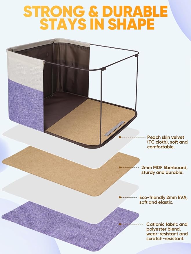 BALEINE 3 Pack Fabric Closet Storage Bins for Shelves, Linen Closet Organizers and Storage, Decorative Baskets for Organizing, Shelf, Clothes, Home, Office (Lavender, 15''x11''x9.5'') - Image 3