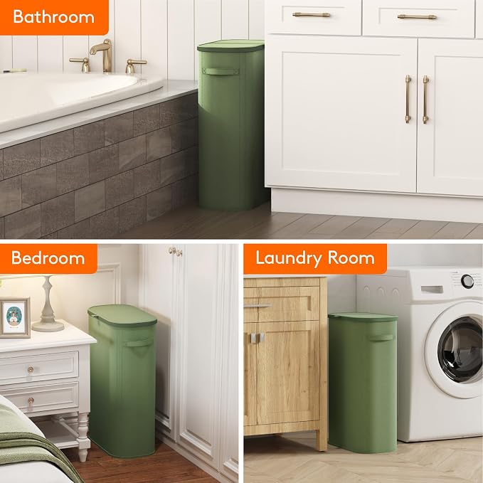 Lifewit Slim Laundry Basket with Lid, Narrow Large Laundry Hamper with Plastic Handles and Removable Bag, Tall Foldable Dirty Clothes Hampers for Laundry Room, Bedroom, Bathroom, Dorm, 65L Green - Image 9