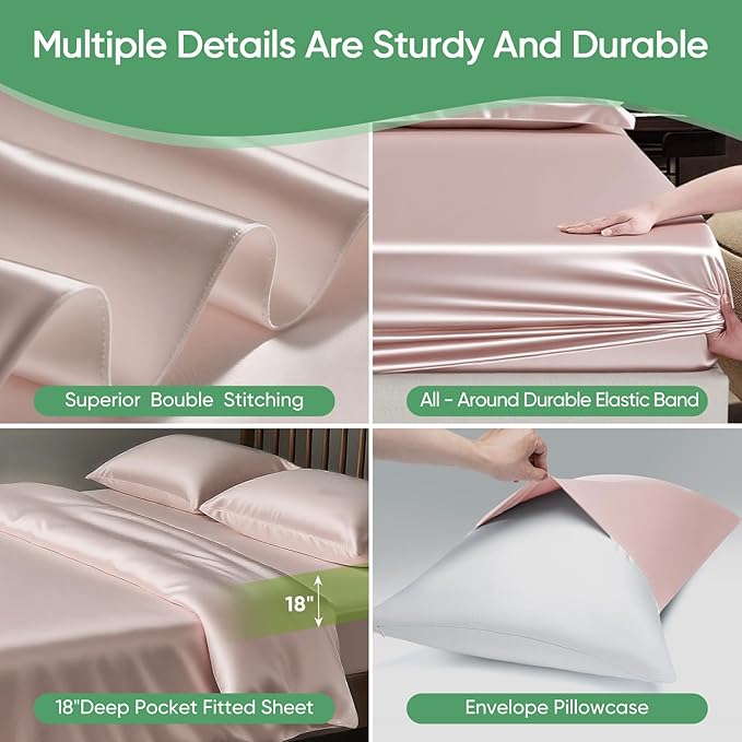 Luxury Organic Tencel & Viscose from Bamboo Cooling Sheet Set,Silky Soft Lyocell Sheets with Deep Pocket, Hypoallergenic & Breathable Bedding with Pillowcases (Sand, King)
