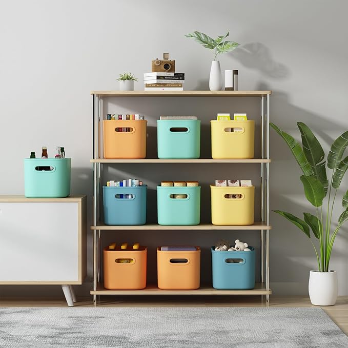 ORGIDOL 8 Pack Colorful Storage Bins with Lids Stackable Storage Container for Organizing, Storage Boxes with Handle for Shelves, Cute Storage Bin for Craft, Snacks, 9.85x6.9x5.7 inch - Image 3