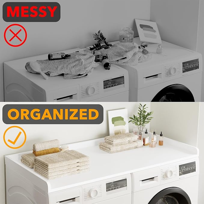 SpaceAid Washer Dryer Countertop, Laundry Wood Shelf Topper with Edge, 54" Width x 27.5" Depth Cover Guard Organizer for Washer and Dryer Laundry Hamper Counter Storage Organization (White) - Image 4