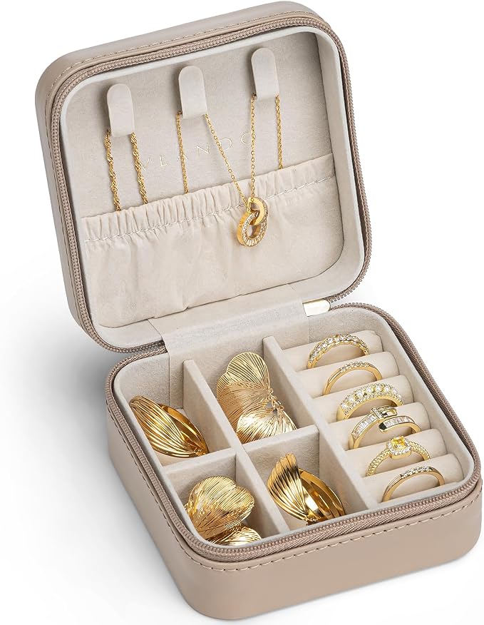 VLANDO Travel Jewelry Case - Valentines Day Gifts - Small Jewelry Travel Organizer Box Travel Essentials Gift for Teen Girl Women - Toffee by VLANDO