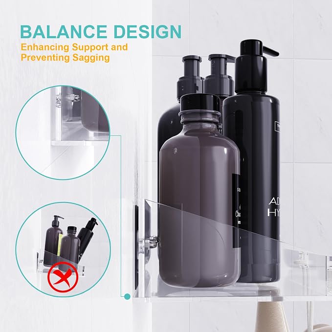 Bakzon Adhesive Shower Caddy, 5 Pack Acrylic Shower Shelves Bath Organizers With Large Capacity, No Drilling Shelves for Bathroom Storage - Image 5