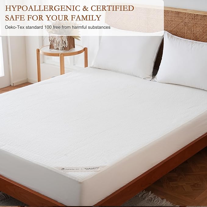 YOUR MOON Natural Wool Mattress Pad Twin XL – 200GSM Organic Australian Wool Mattress Topper, Quilted Fitted Mattress Bed Cover with 16" Deep Pocket, Hypoallergenic Cotton Cover (White)