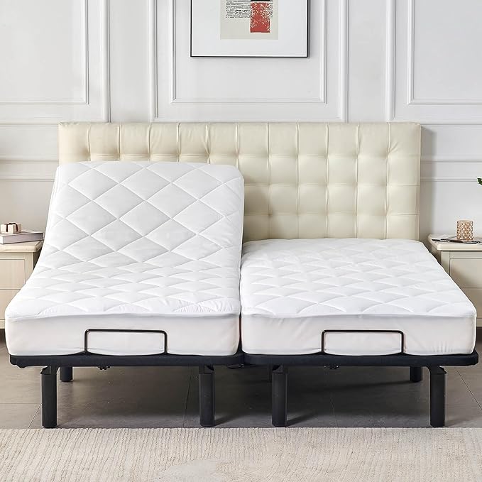 Kingnex Split California King Mattress Topper for Adjustable Bed 2 Cali Twin XL 36x84 Fluffy Matress Cover Quilted Fitted Mattress Pad with Deep Pocket