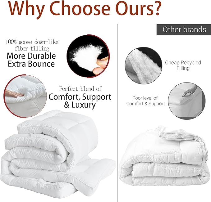 Luxury Hotel Sellected 3 Inch Mattress Topper, Goose-Down-Like Fiber Mattress Topper for Any Season Any Room, Ultra Fluffy and Long-Lasting, Durable, 4 Elastic Bands, Full