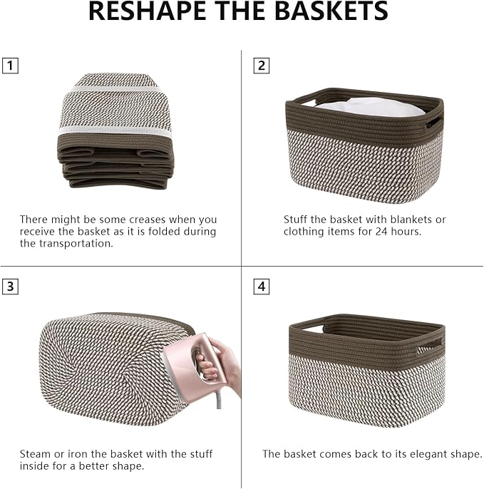 4 Pack Storage Baskets for Organizing, Woven Baskets for Shelves - Perfect for Toys, Books, Towels, and Clothes, Durable Gift Basket Bins Toy Storage, 12.7''Lx9''Wx7.8''H, Green & White - Image 6