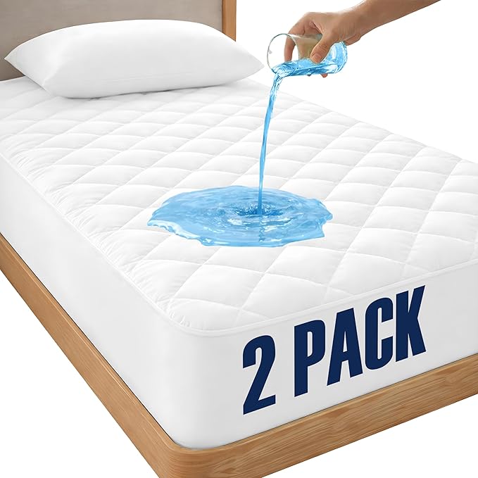 LUX Décor Twin XL Mattress Pad - 2 Pack - Quilted Elastic Fitted Mattress Cover Protector Upto 16 Inches Deep Pocket - Soft Breathable Noiseless Mattress Topper (39 X 80)