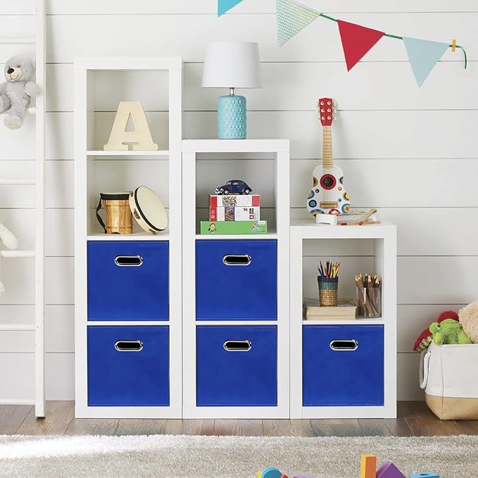 Dark Blue Fabric Storage Bins, Set of 3, 11x11x11, Foldable Cube Bins for Cloth or Accessory Storage - Image 4
