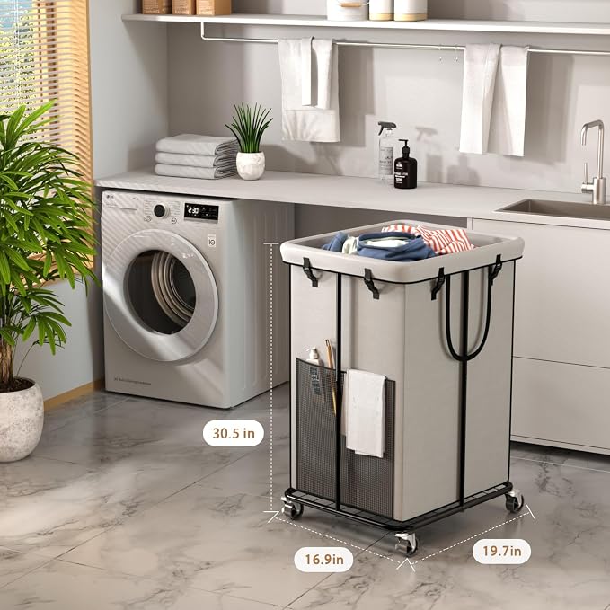 150L Large Laundry Basket with Wheels, Rolling Laundry Hamper with Removable Laundry Bag & Metal Frame, Oxford Fabric Dirty Clothes Hampers for Bedroom, Laundry Room, Bathroom, Dorm(White) - Image 2