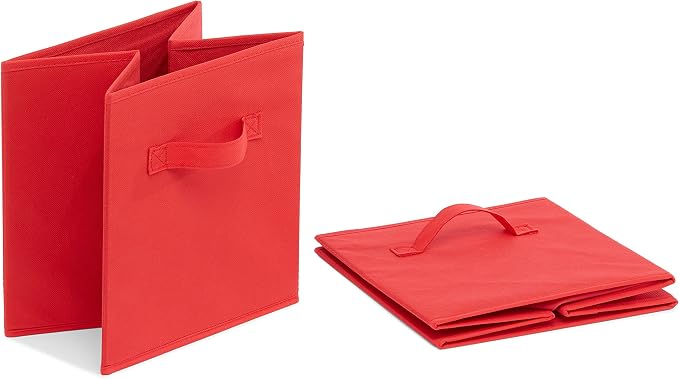 Amazon Basics Collapsible Fabric Storage Bins with Handles, Cube Organizer, Home Organization, 10.5"x10.5"x11", Red, 6-Pack - Image 4