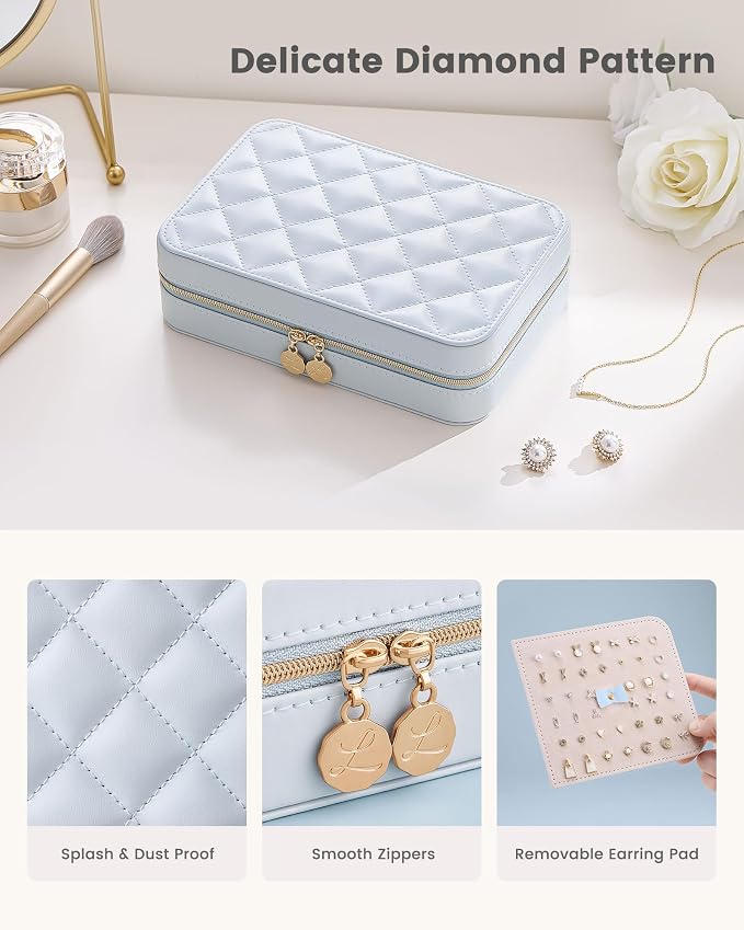 Lolalet Travel Jewelry Case for Women Girls, PU Leather Jewelry Organizer with Clear Storage Bag Small Portable Jewelry Box for Necklace Bracelet Earring Ring Mothers Day Birthday Gifts -Large/Blue - Image 3