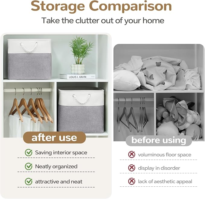 12 x 12 Inch Cube Storage Bins, 4 Pack Fabric Storage Basket with Handles, Foldable Boxes Organizer for Shelf Baskets for Home, Clothes (White/Grey) - Image 8
