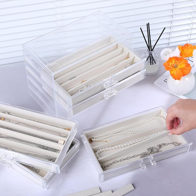 5 Layer Acrylic Necklace Storage Drawer, Dustproof Jewelry Box Organizer with 5 Drawers Dustproof Necklaces Box Clear Acrylic Jewelry Boxes for Women Girls Ring Necklace Earring Bracelet Organizers - Image 6