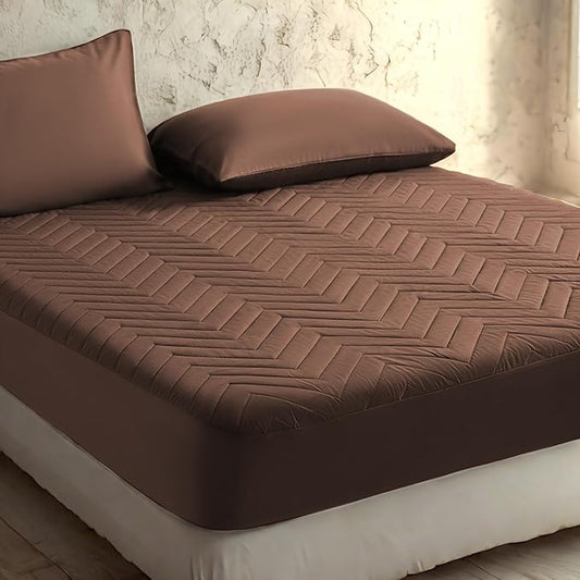 1 Pack Waterproof Mattress Protector, Quilted Mattress Pad with 15 Inch Deep Pocket, Soft Breathable Microfiber Surface, Machine Washable Bed Mattress Cover, Brown