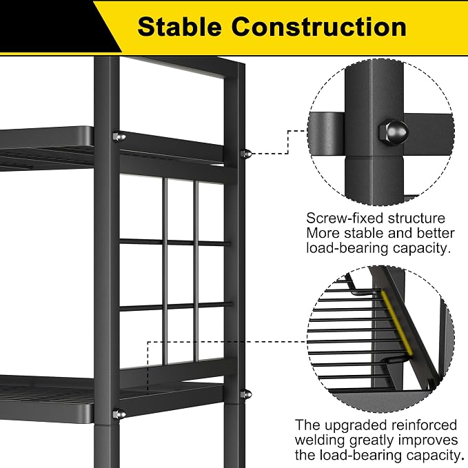 GIOTORENT 6-Wire Garage Shelving Storage Shelves, Metal Shelving Unit Pantry Rack, Kitchen Storage Adjustable Shelf 900Lbs Capacity for Laundry Kitchen Bathroom Organizer(Black) - Image 5