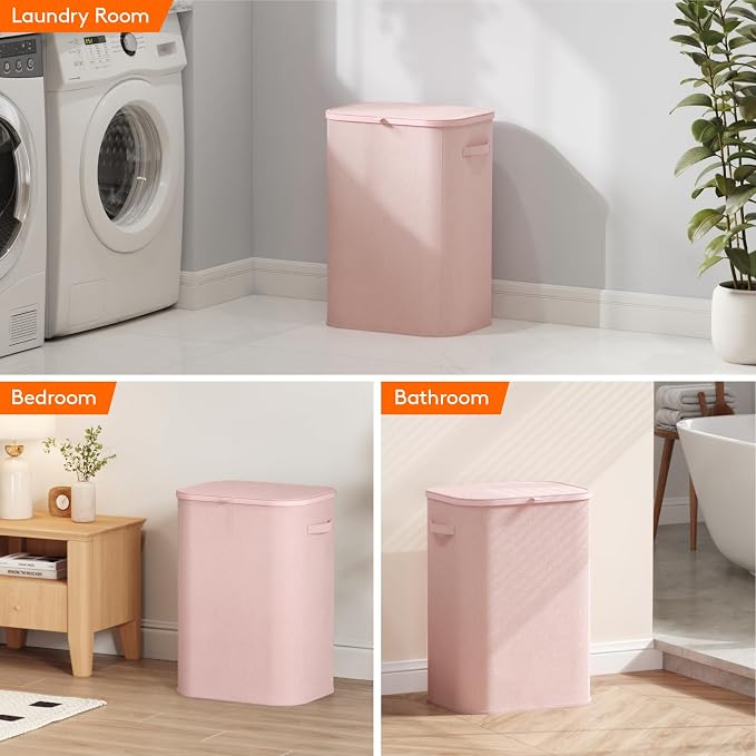 Lifewit 85L Large Laundry Basket with Lid, Laundry Hamper with Plastic Handles and Removable Bag, Foldable Tall Dirty Clothes Hampers for Laundry for Laundry Room, Bedroom, Bathroom, Dorm, Pink - Image 8