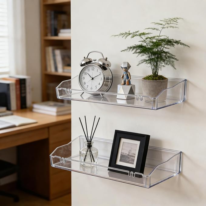 Clear Floating Shelves, Acrylic Shelves for Bathroom Organizers and Storage, Bathroom Shelf with Adhesive Shelf or Screws, Wall Mount Organizer for Shower Caddy,Room Decor, Kitchen, Living Room - Image 5
