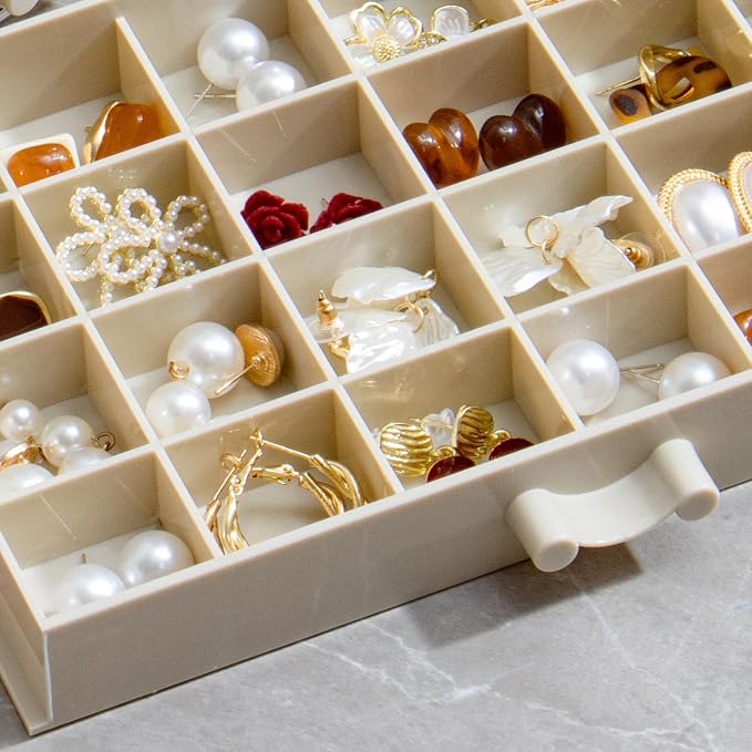 YUFONG Earring Storage Box Organizer, Acrylic Jewelry Storage Box Holder 5 Drawers Transparent Jewelry Display Stand with 120 Small Compartments Gift Boxes for Women Girls (Beige) - Image 6