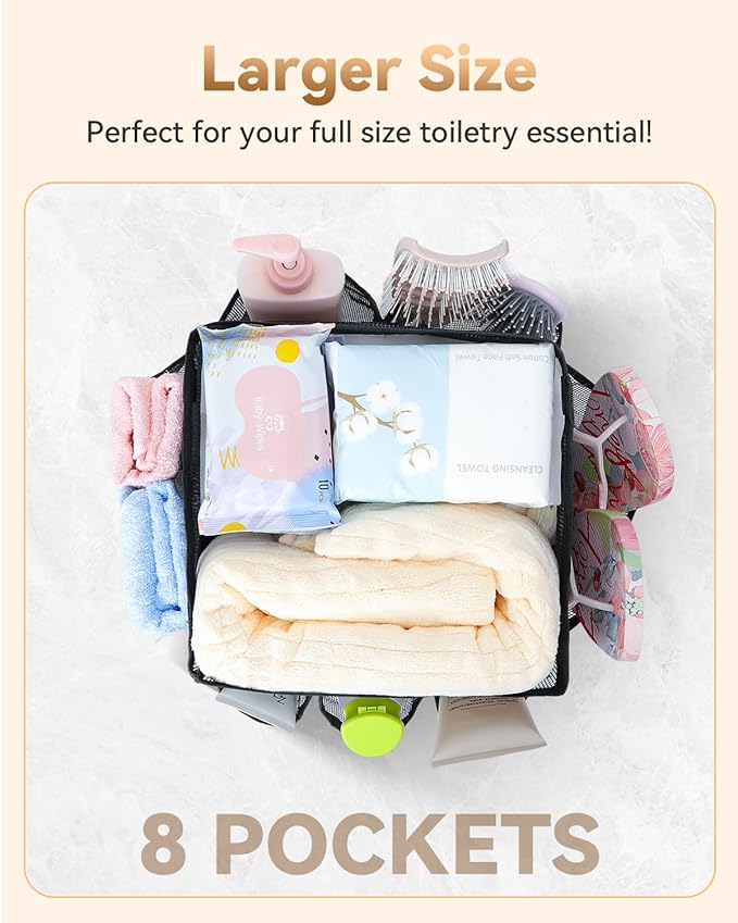 Temede Mesh Shower Caddy Tote, Large Shower Caddy Basket Portable, Quick Dry Hanging Toiletry Bag, 8 Storage Pocket Handle Bath Organizer for College Dorm, Gym, Camp, Travel - Image 3