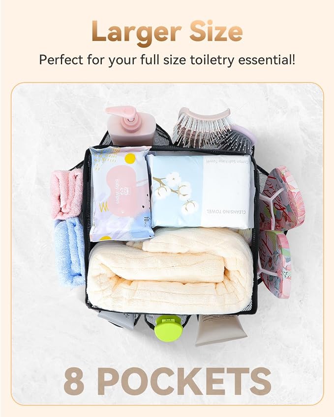 Temede Mesh Shower Caddy Tote, Large Shower Caddy Basket Portable, Quick Dry Hanging Toiletry Bag, 8 Storage Pocket Handle Bath Organizer for College Dorm, Gym, Camp, Travel - Image 3