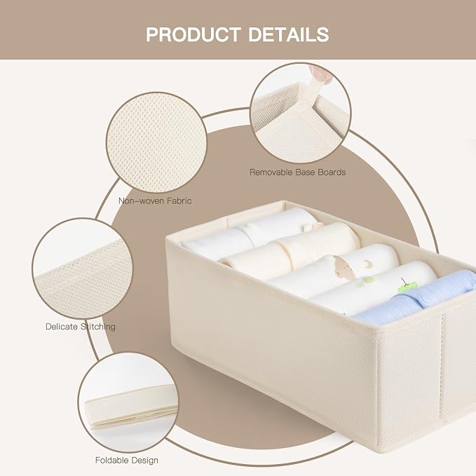 Criusia Drawer Organizer Clothes, 21 Pack Dresser Organizer for Baby Clothes, Underwear, Sock - Foldable Closet Organization and Storage Dividers Bins for Nursery, Bedroom (Beige) - Image 4
