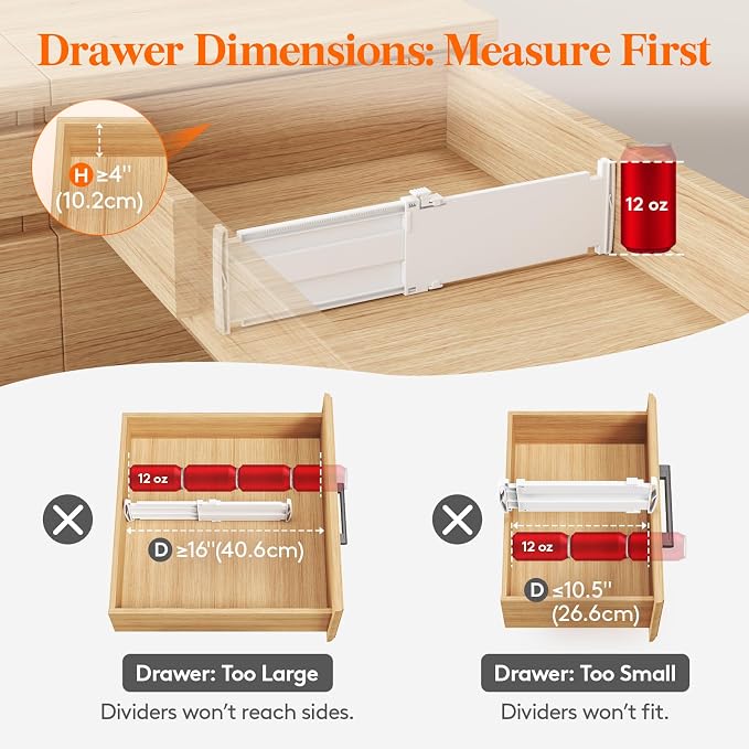 Lifewit 4" Tall 14 Pack Drawer Dividers, 27-42cm/10.5-16.5" Expandable Drawer Divider for Clothes, Adjustable Dresser Drawer Organizers, Drawers Separators for Dresser/Bathroom/Closet/Kitchen White - Image 3